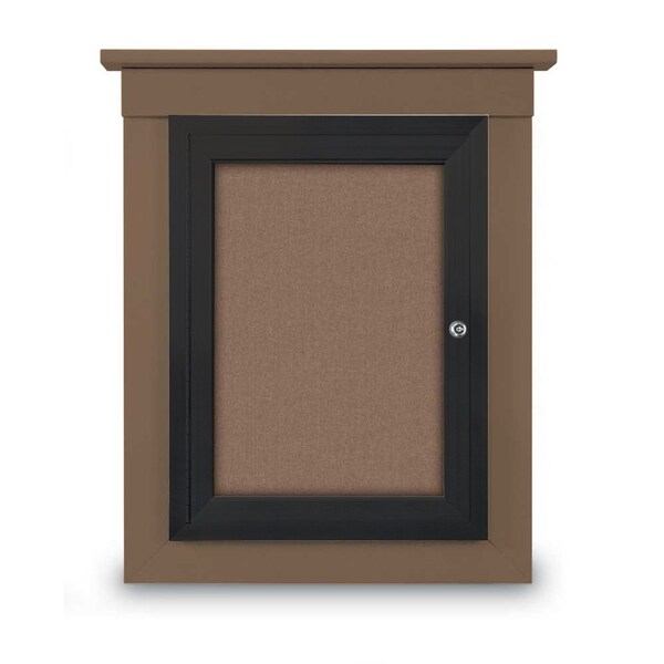 72"x36" 3-Door Enclosed Letterboard, Header, Grey Felt/Walnut